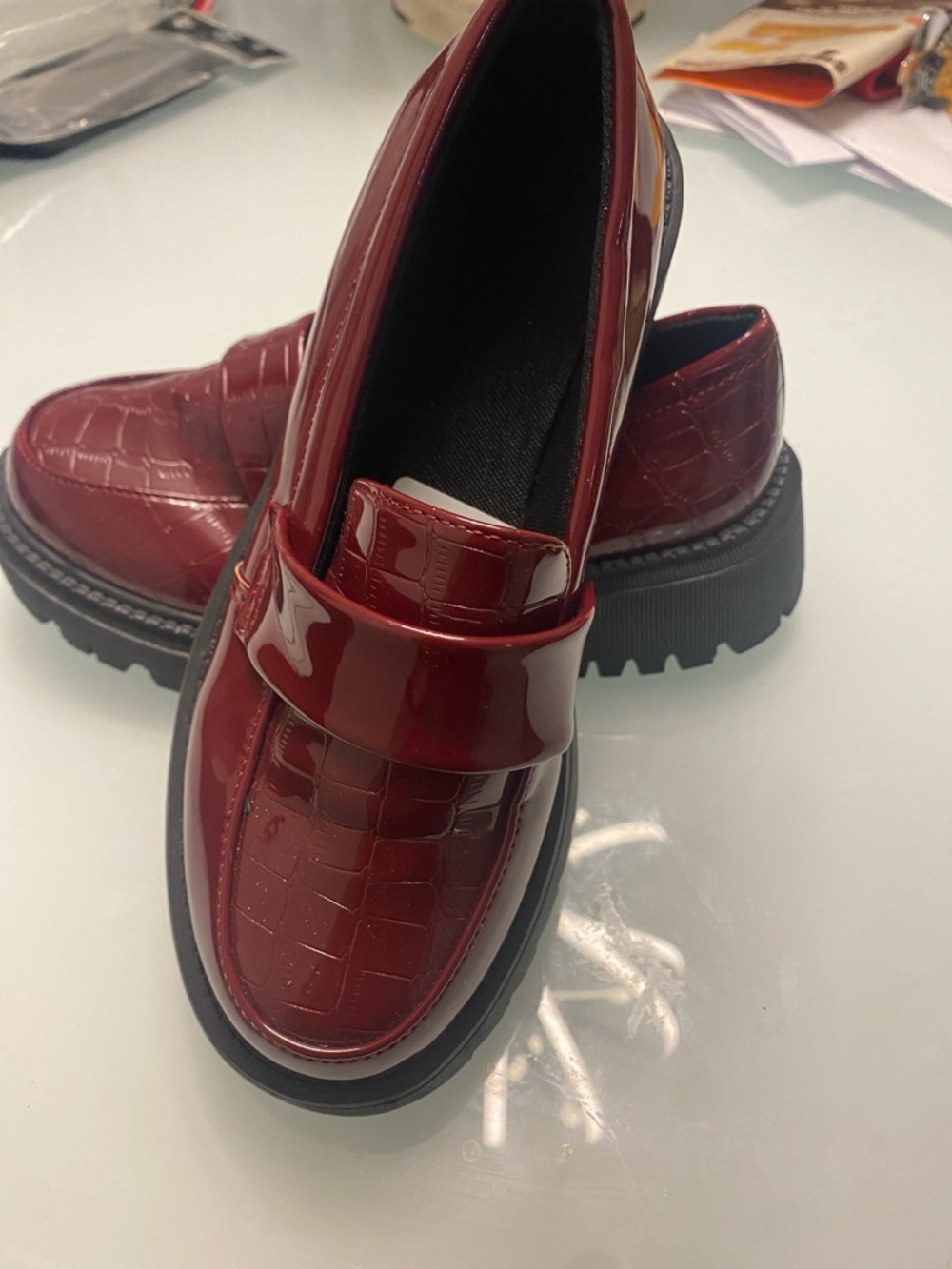 Men's Burgundy Patent Loafers with Chunky Sole